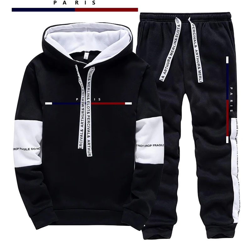 Street Fashion China - Paris Fashion Printed Men's Set/Hoodie/Pants Fall