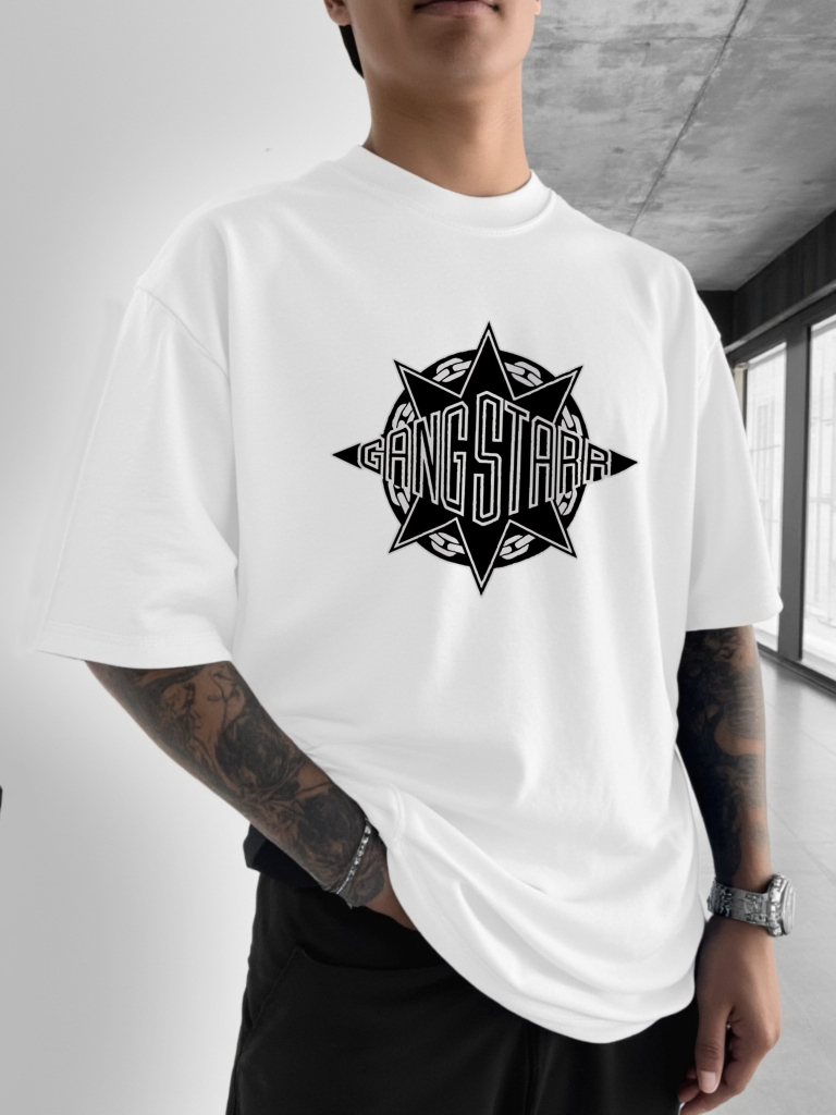 New Gang Starr Logo Print T-Sh - Street Fashion Logo Design recension och pris