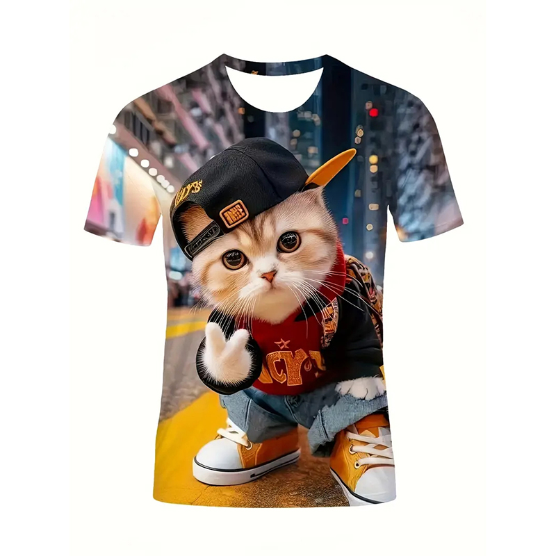 Cat Pattern Funny T-shirt Men' - Street Fashion Of Japan recension och pris