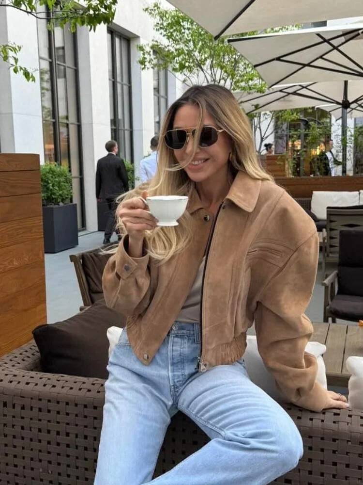 Fashion Short Brown Suede Jack - Street Fashion Taiwan recension och pris