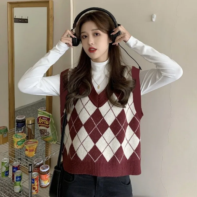 Sweater Vests Women Argyle Har - Street Fashion Of Japan recension och pris