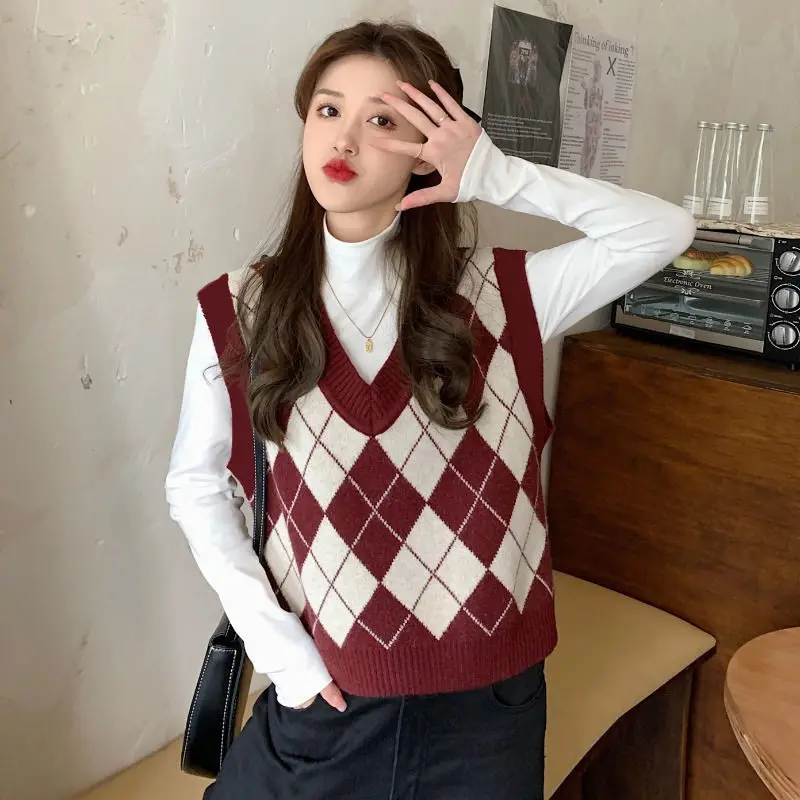 Sweater Vests Women Argyle Har - Street Fashion Of Japan recension och pris