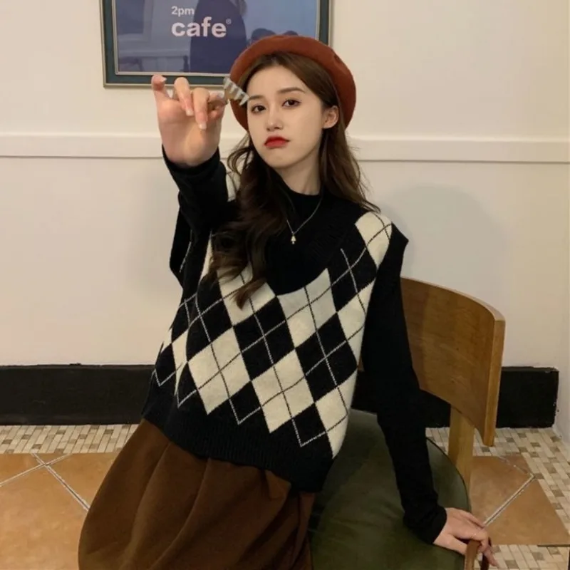 Sweater Vests Women Argyle Har - Street Fashion Of Japan recension och pris
