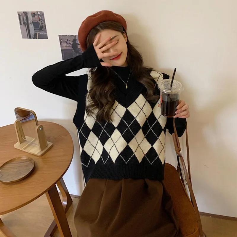 Sweater Vests Women Argyle Har - Street Fashion Of Japan recension och pris